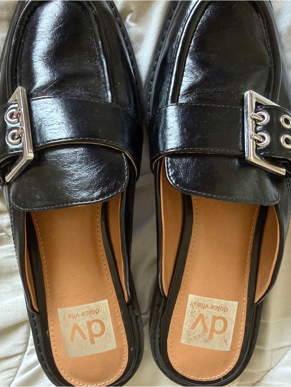 Dolce Vita Black Patent Leather Buckle Mules